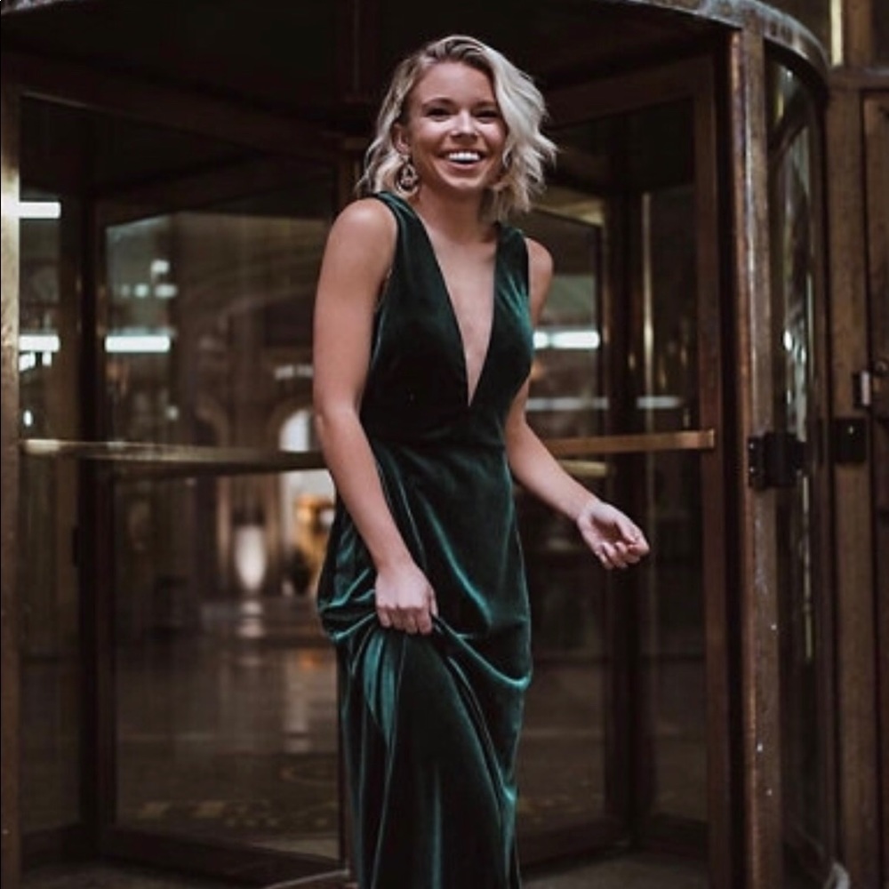 Jenny Yoo Logan Velvet Dress - Emerald - Size 8